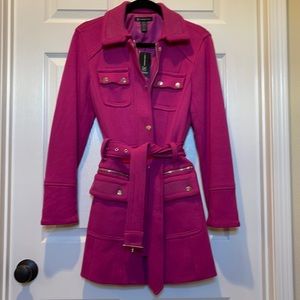 Fuschia knit feel trench coat